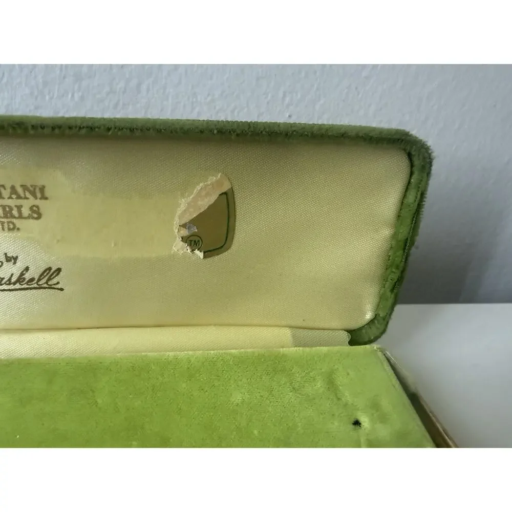 Vintage Chatani Pearls Haskell Long Display Jewelry Box Green Velvet